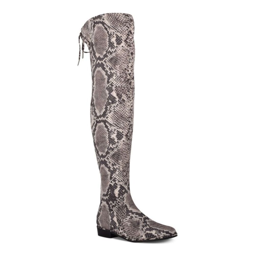 MARC FISHER Womens Gray Snake Tie Humor Round Toe Block Heel Zip-Up Boots 5 M